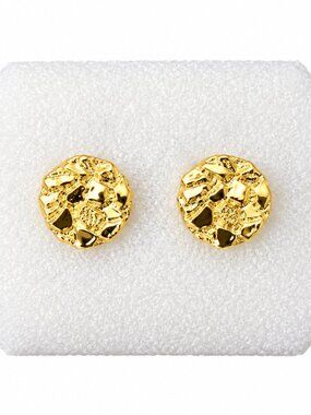 10mm Brass 14K Solid Nugget Cookie Earring Earrings Bling Stud Type Fashion